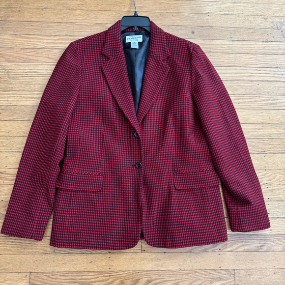 Pendleton Women's Wool Red Checkered Blazer Vintage Size 12 - Picture 11 of 15